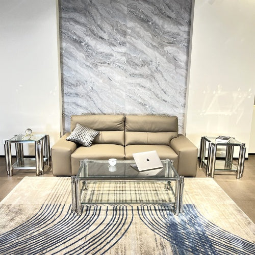 Modern Stainless Steel Coffee Table Set Set Of 3, Double-Layer Clear Tempered Glass Table Top, Coffee Table Two End Side Table 3-Pieces Sets For Living Room Home Office