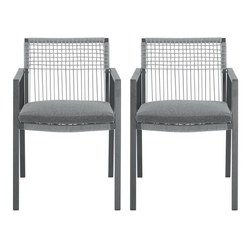 Outdoor Dining Chair Set Of 2, Aluminum Rope , Outdoor Armchair Seating For Patio Backyard Poolside Balcony, Cushion Included