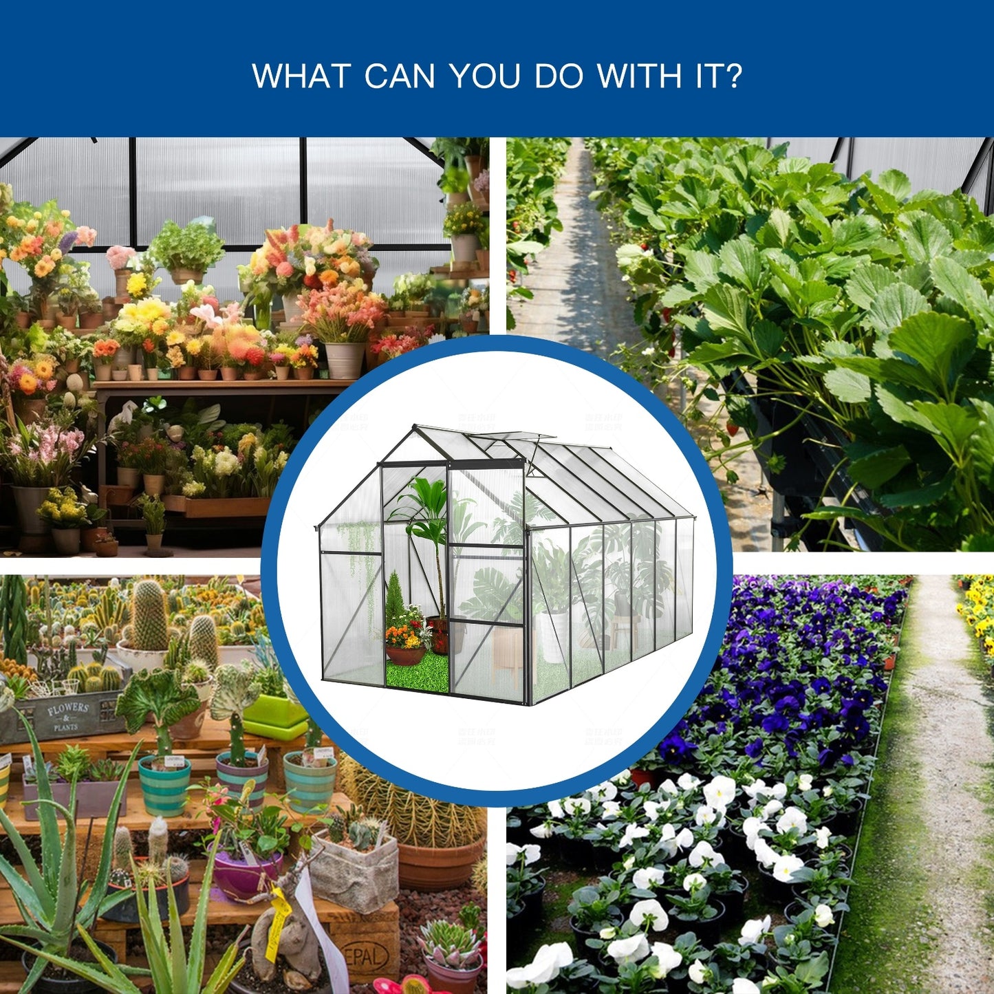 6x12 FT Polycarbonate Greenhouse W Raised Base Anchor, Heavy Duty Walk-in