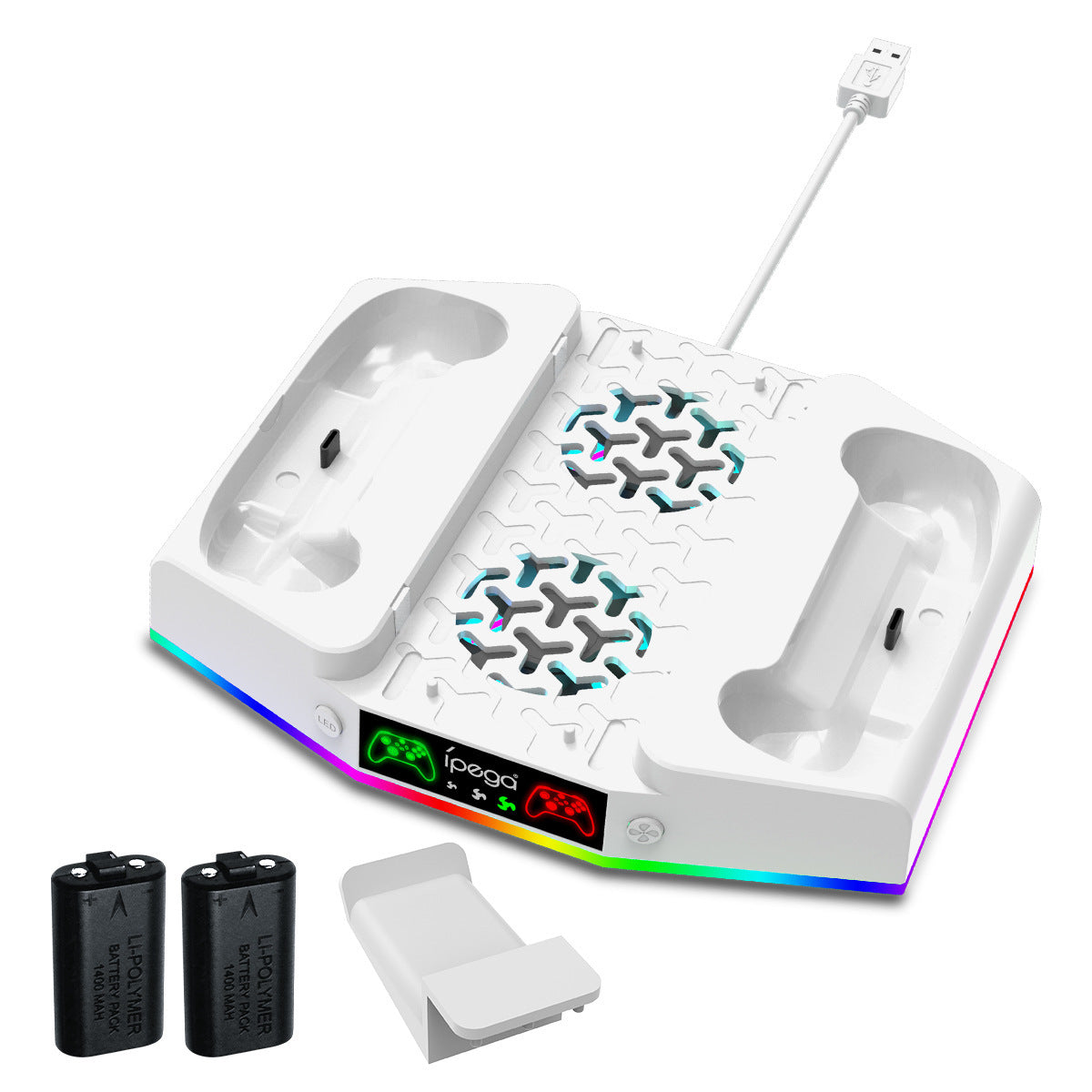 Host Multi-function Charging Cooler Pad Fan Support Earphone Hook Colorful Light