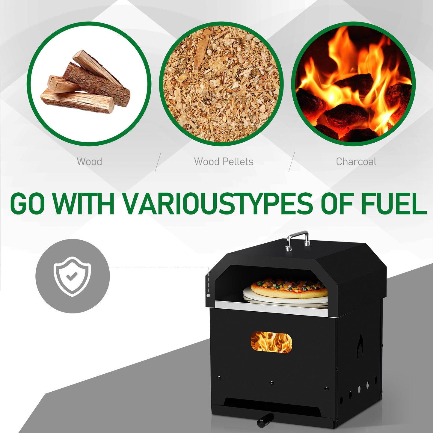 Black, Square Pizza Oven With Handle, Iron Charcoal Oven