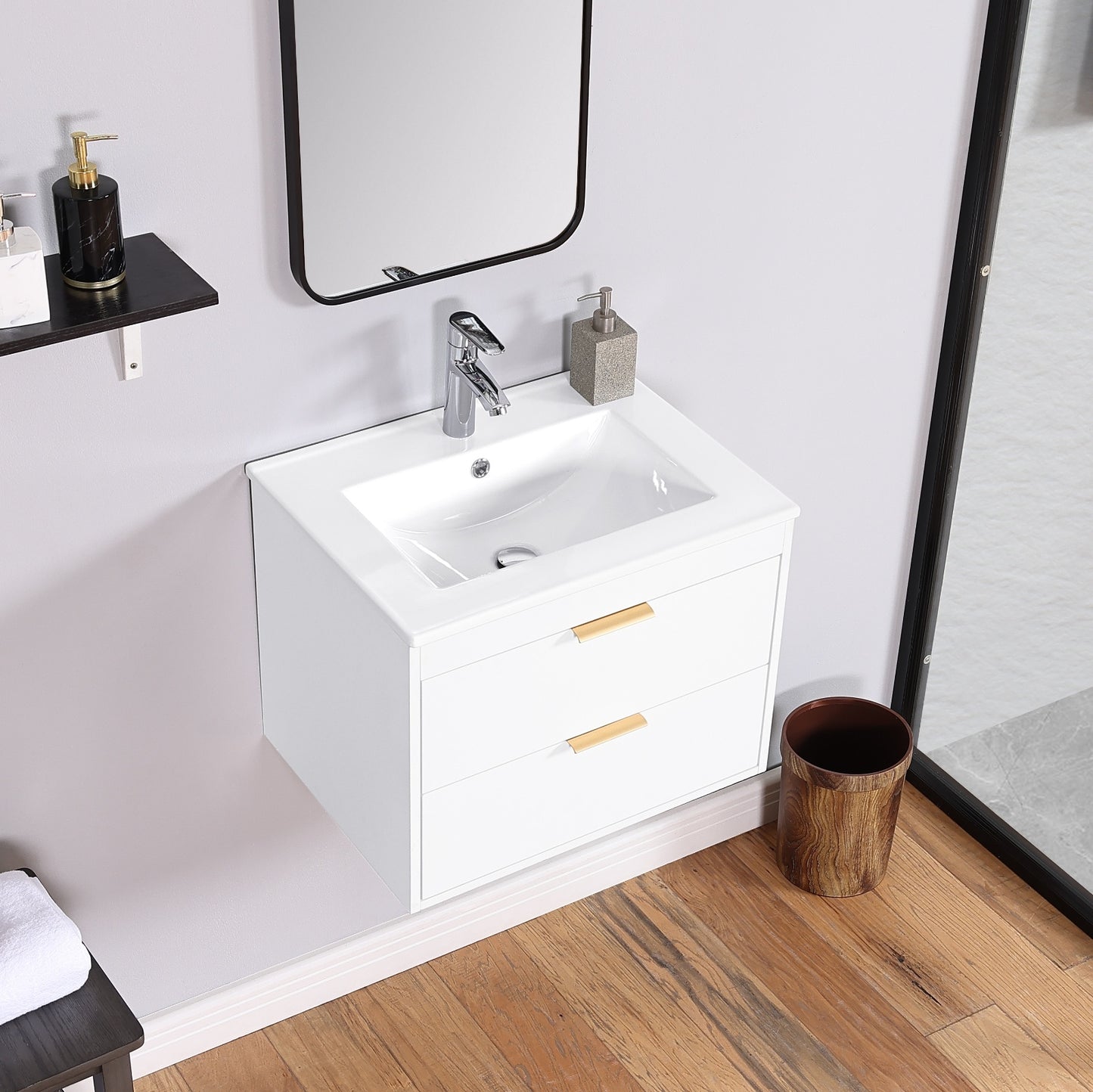 24 Floating Bathroom Vanity W White Sink Soft Close Doors