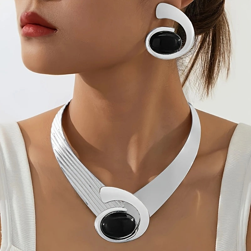 Lxalry Black & White Electroplated Armor Necklace Handmade Iron Jewelry With Crystal Accents Hypoallergenic 316L Gift For Modern Minimalist Style Evening Edge