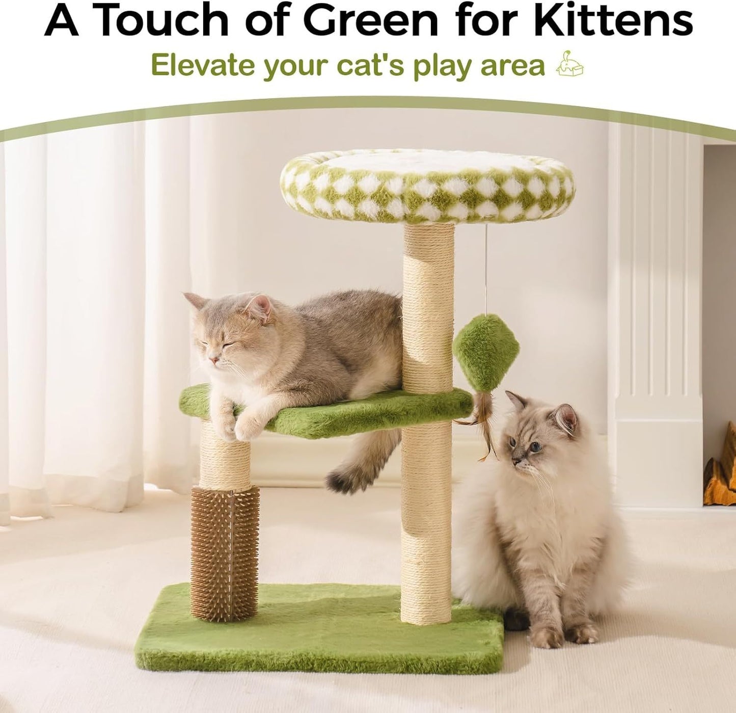Mewoo Large Cat Tree Tower For Adult Cats - Multi-Level Scratching Post With Removable Perch & Interactive Toys, Indoor Cat Furniture For Kittens Green