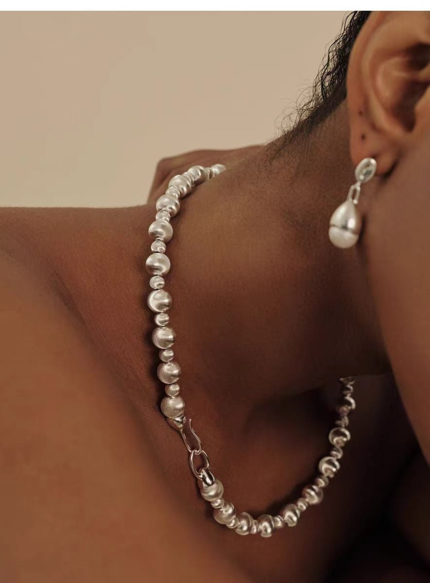 Brushed Beaded Necklace Temperament Clavicle Chain