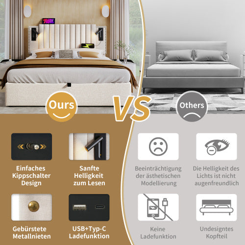 Cotton Panel Material Storage Bed Frame 160cmx200cm