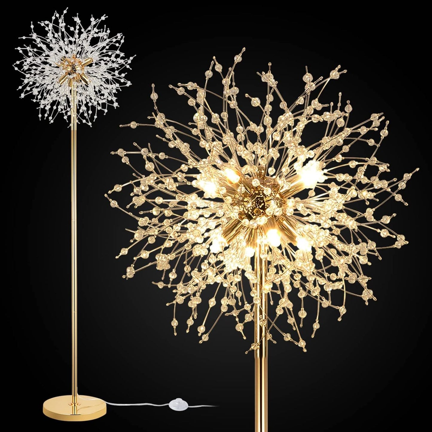 Bedroom Crystal Floor Lamp,,69 Inch High Pole Lamp,Modern Room Decorative Floor Lamp,Includes 32 Fireworks Crystal Suspenders, Chrome Finish Unavailable Platforms- Welfel