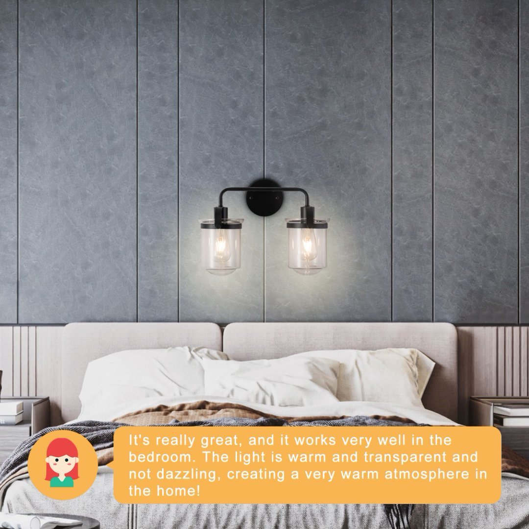 2-Light With Clear Glass Shade,Modern Sconce, Industrial Indoor  Light Fixture For Bathroom Living Room Bedroom Over Kitchen Sink,E26 Socket,No Bulb