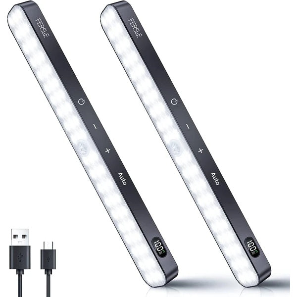 Under Cabinet Lights Rechargeable, Battery Level Display, 60 LED Motion Sensor Cabinet Light, Dimmable Touch Control