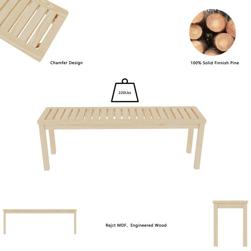 52 Solid Wood Slatted Bench For Living Room, Bedroom, Or Entryway   Durable Natural Hardwood Finish, Perfect For Foot Of Bed Or Entryways, Hallways