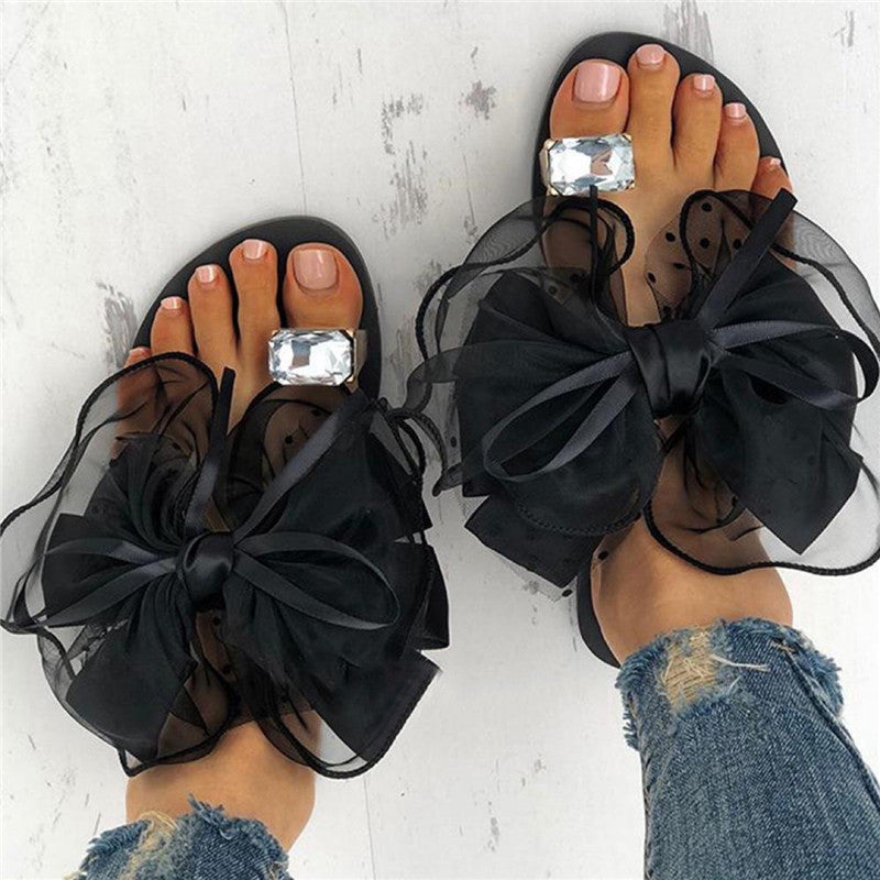 Bowknot Slip-on Sandals And Slippers Flat-heel Ladies Beach Shoes