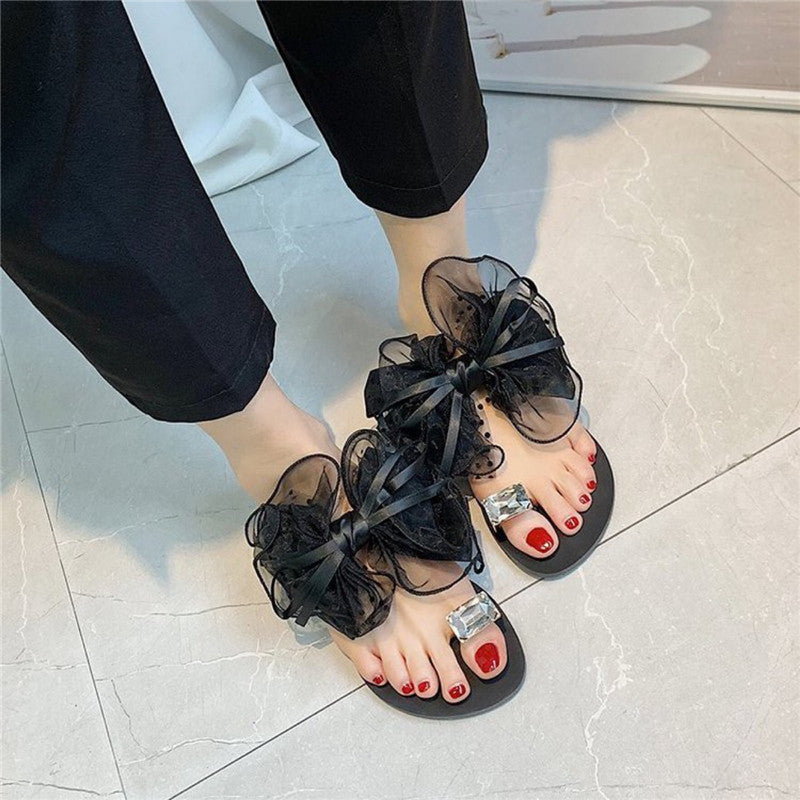 Bowknot Slip-on Sandals And Slippers Flat-heel Ladies Beach Shoes