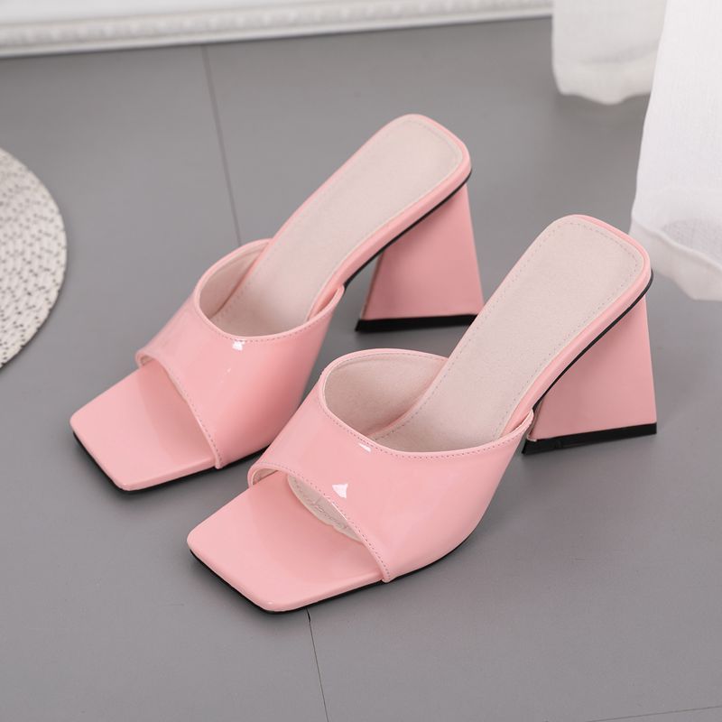 Toe Square Head Thick High Heel Ladies Sandals And Slippers
