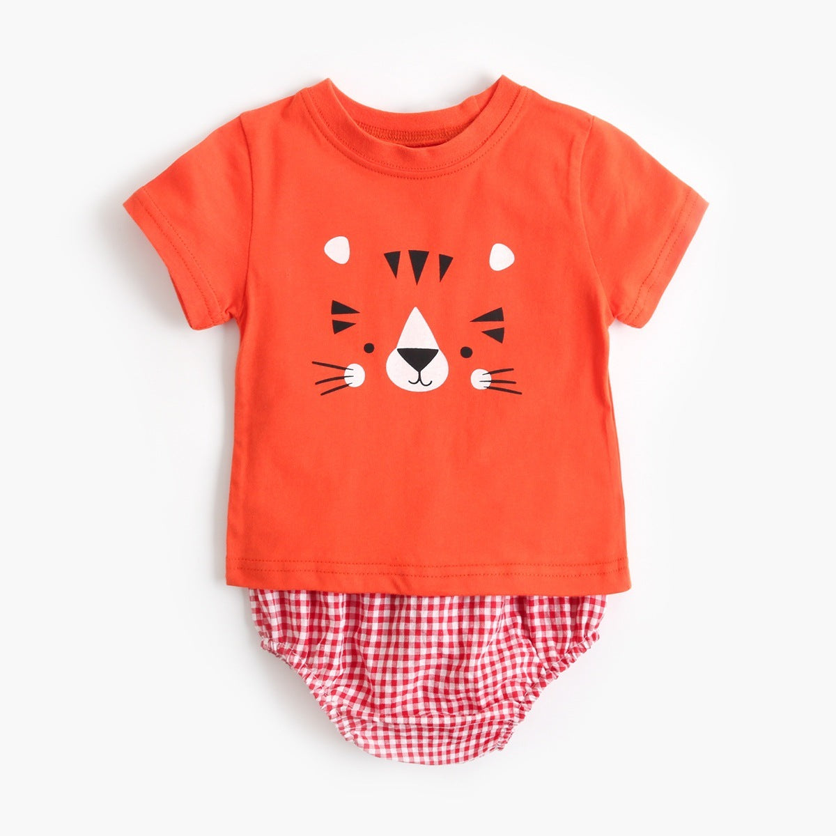 Girls' Cotton Plaid Clothes And Shorts Two Piece Set