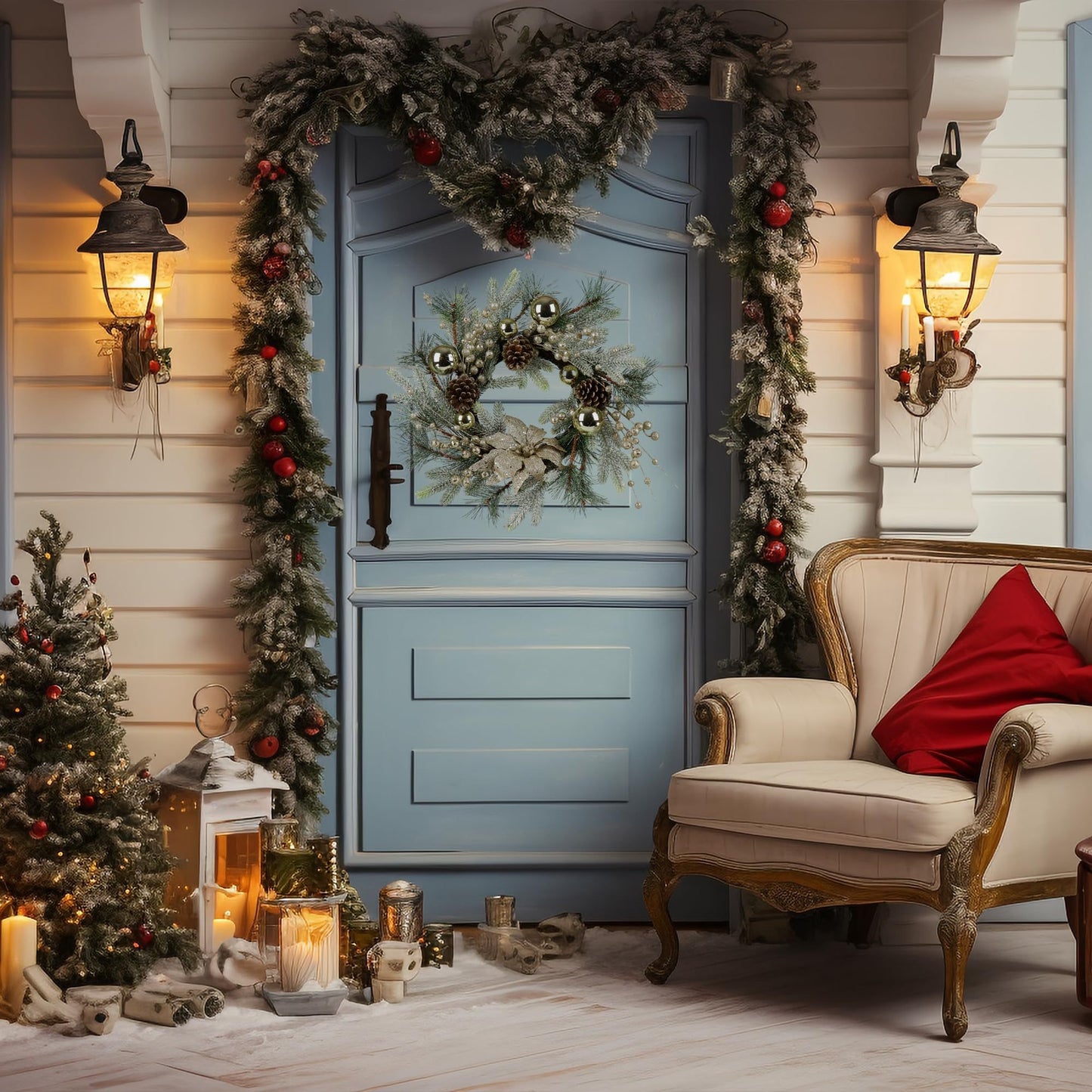 Christmas Wreath 20 Inch Christmas Door Decoration Garland With Warm Lights