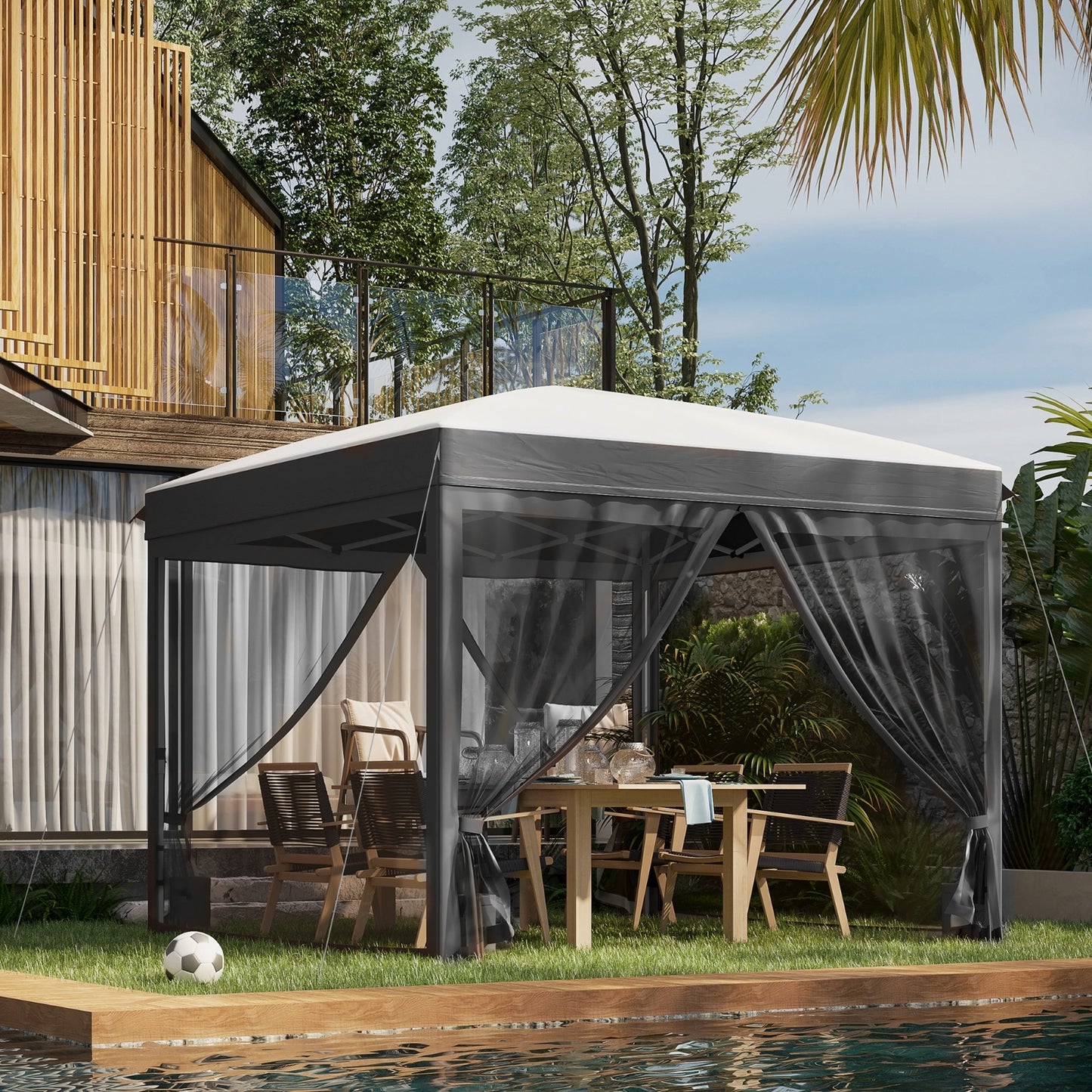Outsunny 10' X 10' Pop Up Canopy Tent With Netting, Instant Sun Shelter, Tents For Parties, Height A