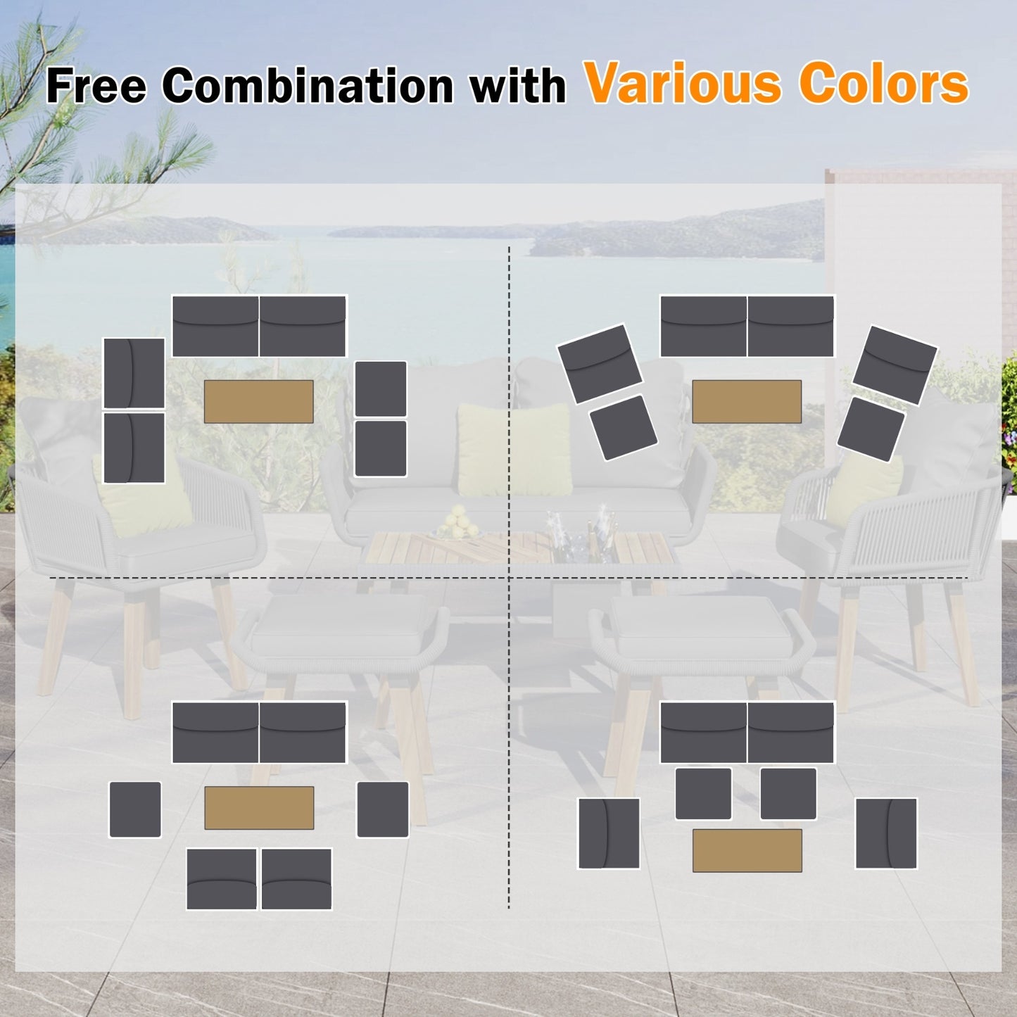 K&K 6-Piece Rope Patio Furniture Set, Outdoor Furniture With Acacia Wood Cool Bar Table With Ice Buc
