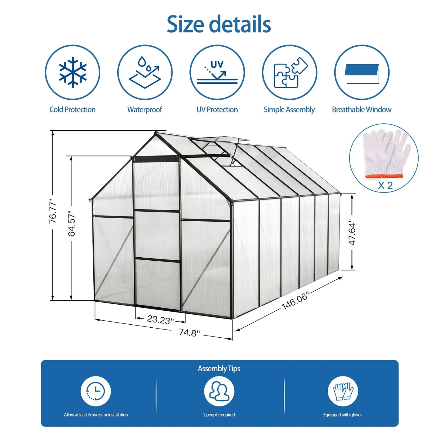 6x12 FT Polycarbonate Greenhouse W  Raised Base  Anchor, Heavy Duty Walk-in