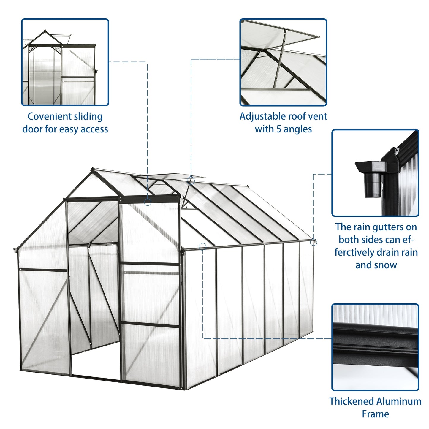6x12 FT Polycarbonate Greenhouse W  Raised Base  Anchor, Heavy Duty Walk-in