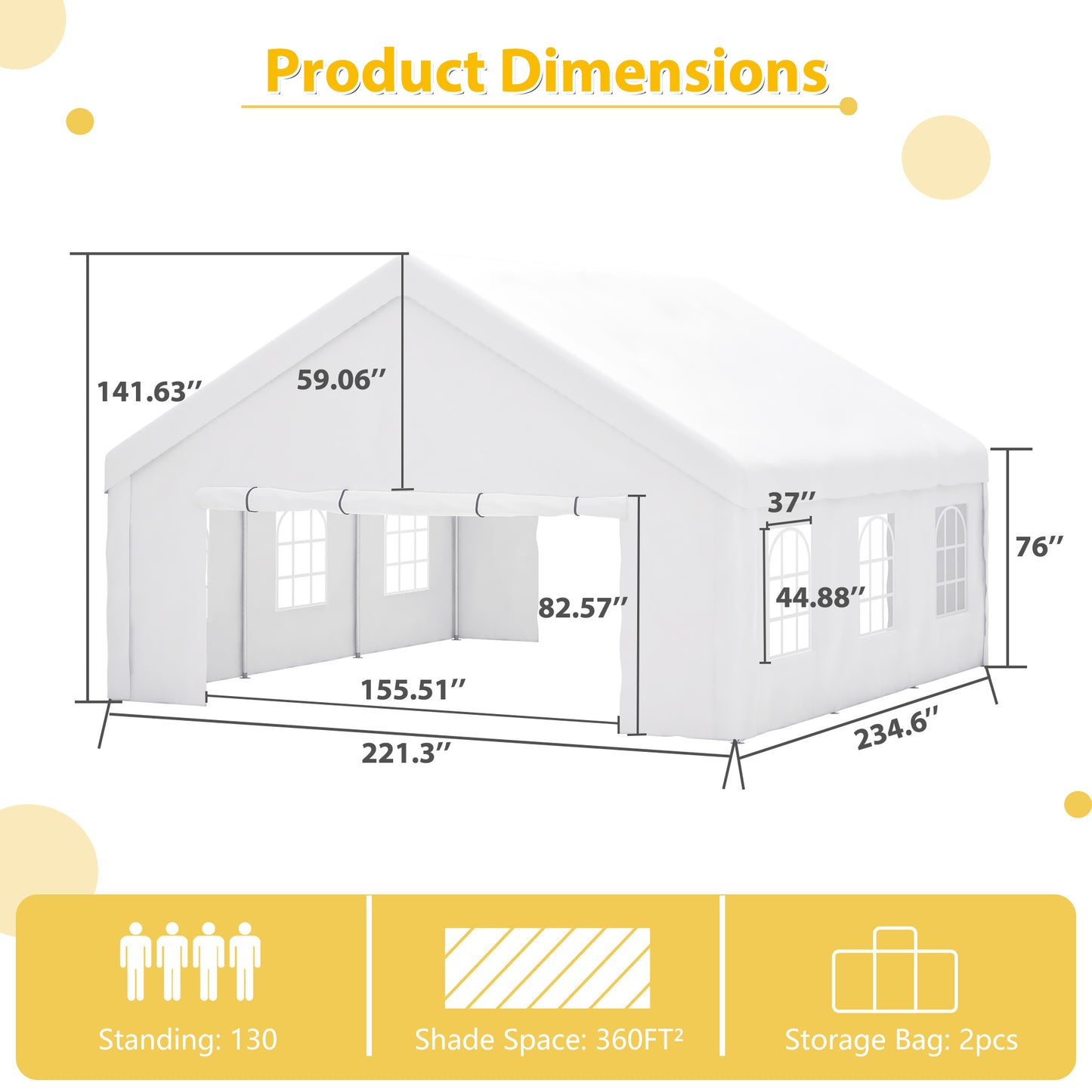 20x20FT Party Tent Heavy Duty, Large Wedding Event Shelters With 2 Storage Bags & Removable Sidewalls, Outdoor Canopy Gazebo Commercial Tents For Parties Carport Camping Garden Patio