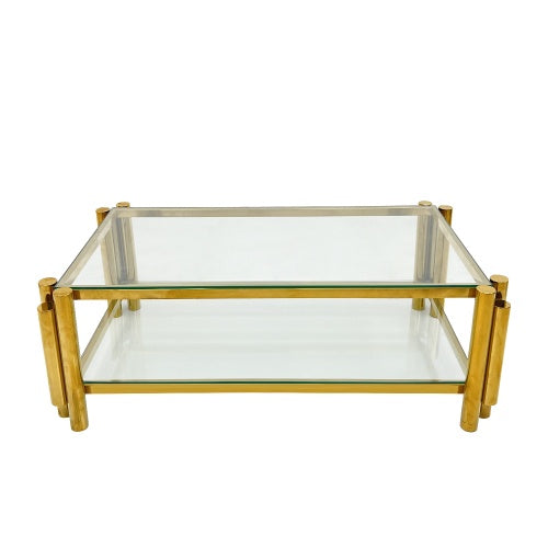 Modern Stainless Steel Coffee Table Set Set Of 3, Double-Layer Clear Tempered Glass Table Top, Coffee Table  Two End Side Table 3-Pieces Sets For Living Room Home Office