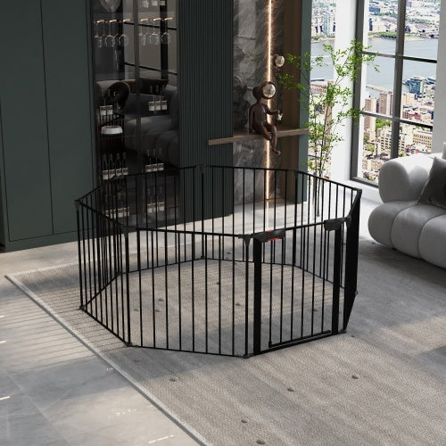 200 Adjustable Safety Gate 8 Panels Play Yard Metal Doorways Fireplace Fence Christmas Tree Fence Gate For House Stairs Gate Prohibited Area Fenc