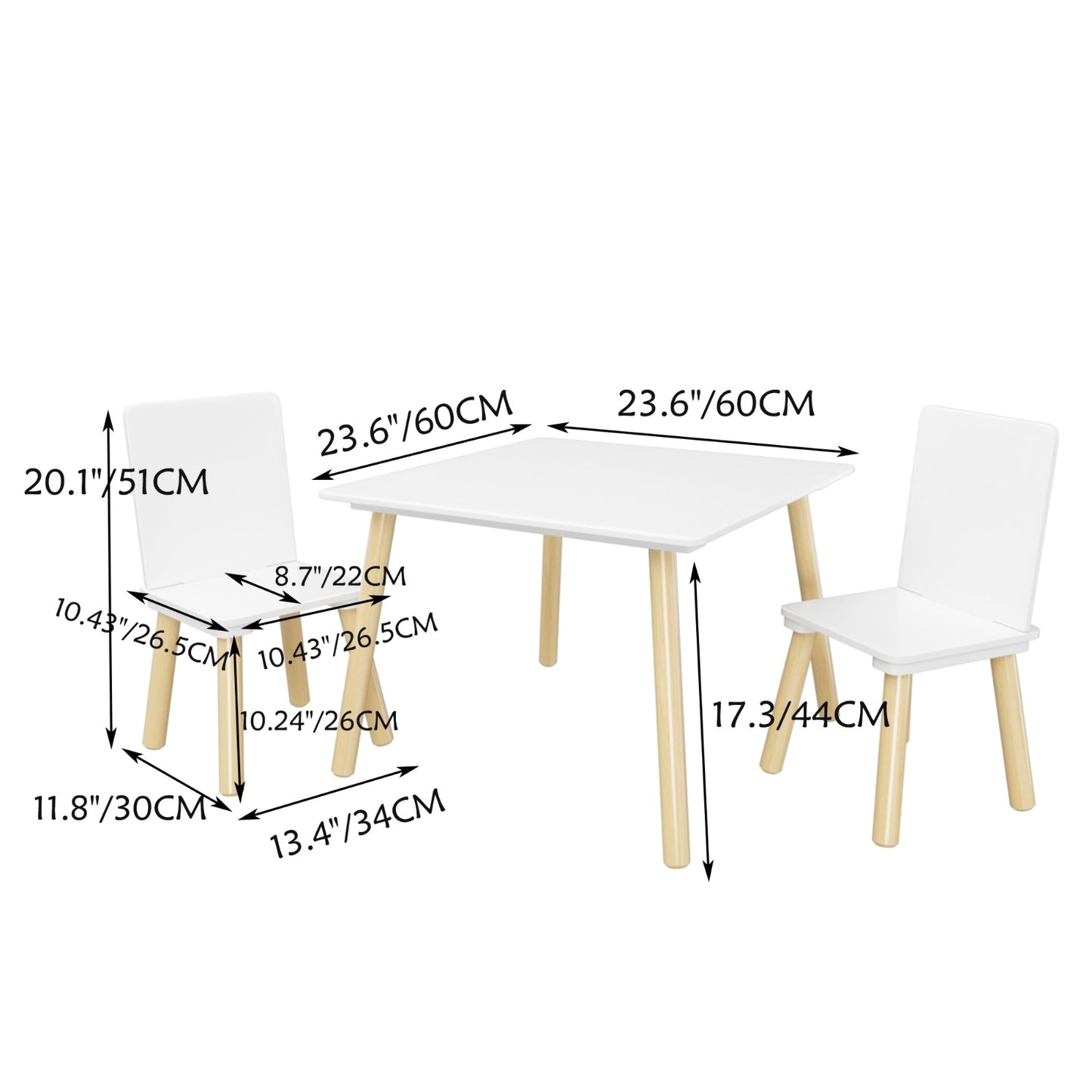 Kids Table And 2 Chairs Set, 3 Pieces Toddler Table And Chair Set, Wooden Activity Play Table Set W
