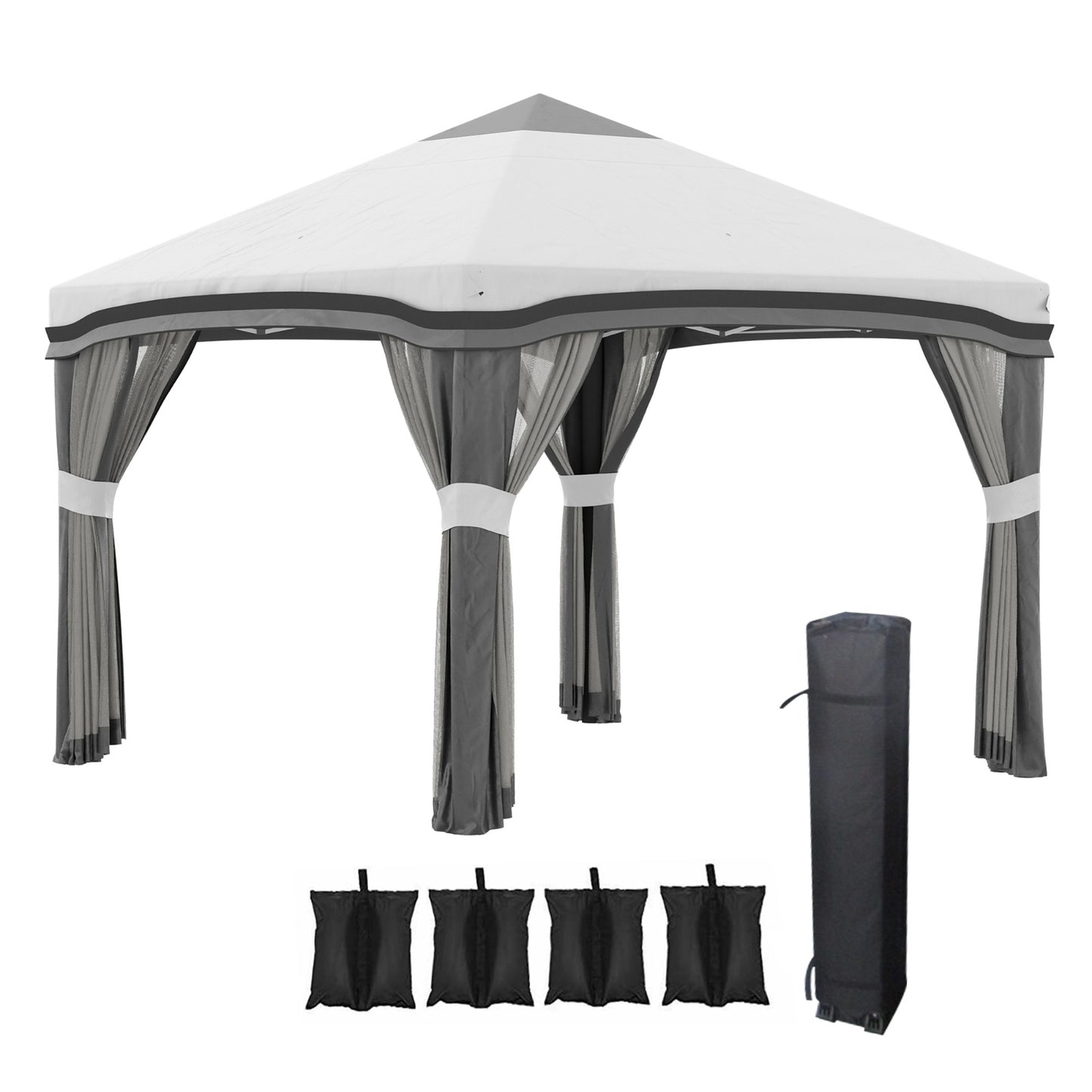 Outsunny 10' X 10' Pop Up Canopy Tent With Netting, Instant Tents For Parties, Height Adjustable, Wi
