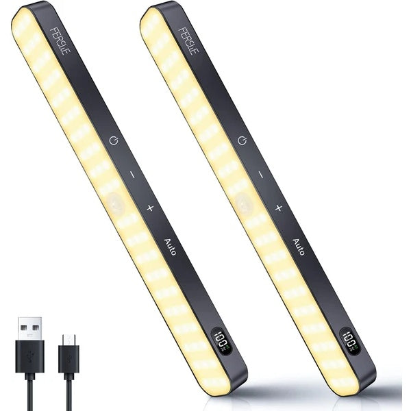 Under Cabinet Lights Rechargeable, Battery Level Display, 60 LED Motion Sensor Cabinet Light, Dimmable Touch Control