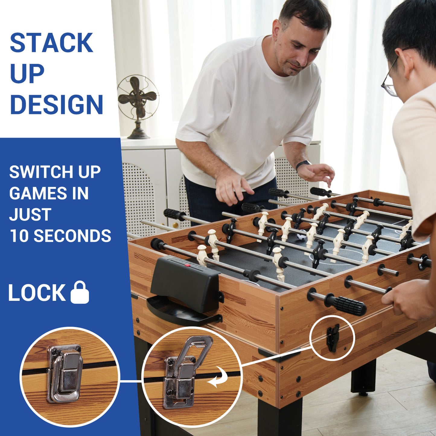 48in Folding Portable Combination Game Table  Set With Ping Pong, Air Hockey, Pool Billiards For Kids And Adults, Indoor And Outdoor Games