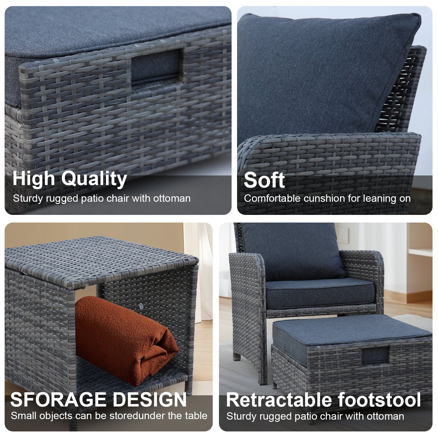 5 Pieces Wicker Patio Furniture Set Outdoor Patio Chairs With Ottomans Conversation Furniture