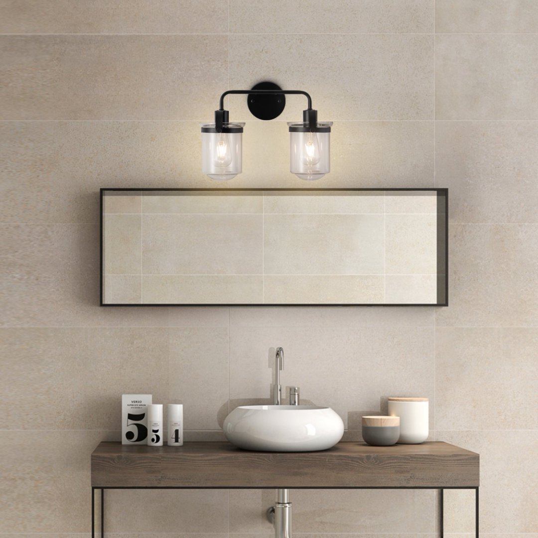 2-Light With Clear Glass Shade,Modern Sconce, Industrial Indoor  Light Fixture For Bathroom Living Room Bedroom Over Kitchen Sink,E26 Socket,No Bulb