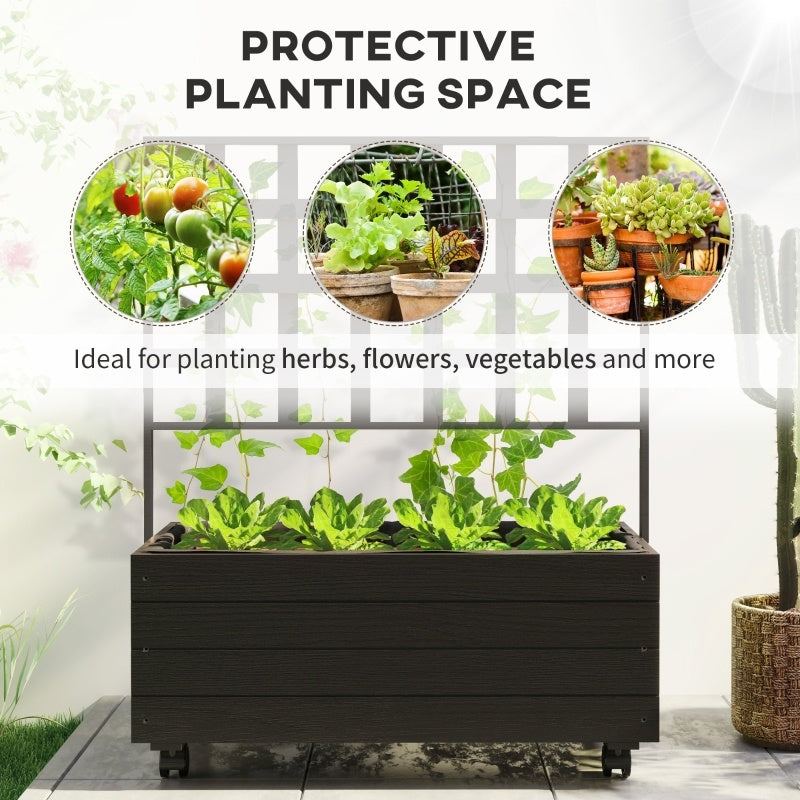 Raised Garden Bed With Trellis And Wheels, Outdoor Planter Wooden Elevated Garden Bed