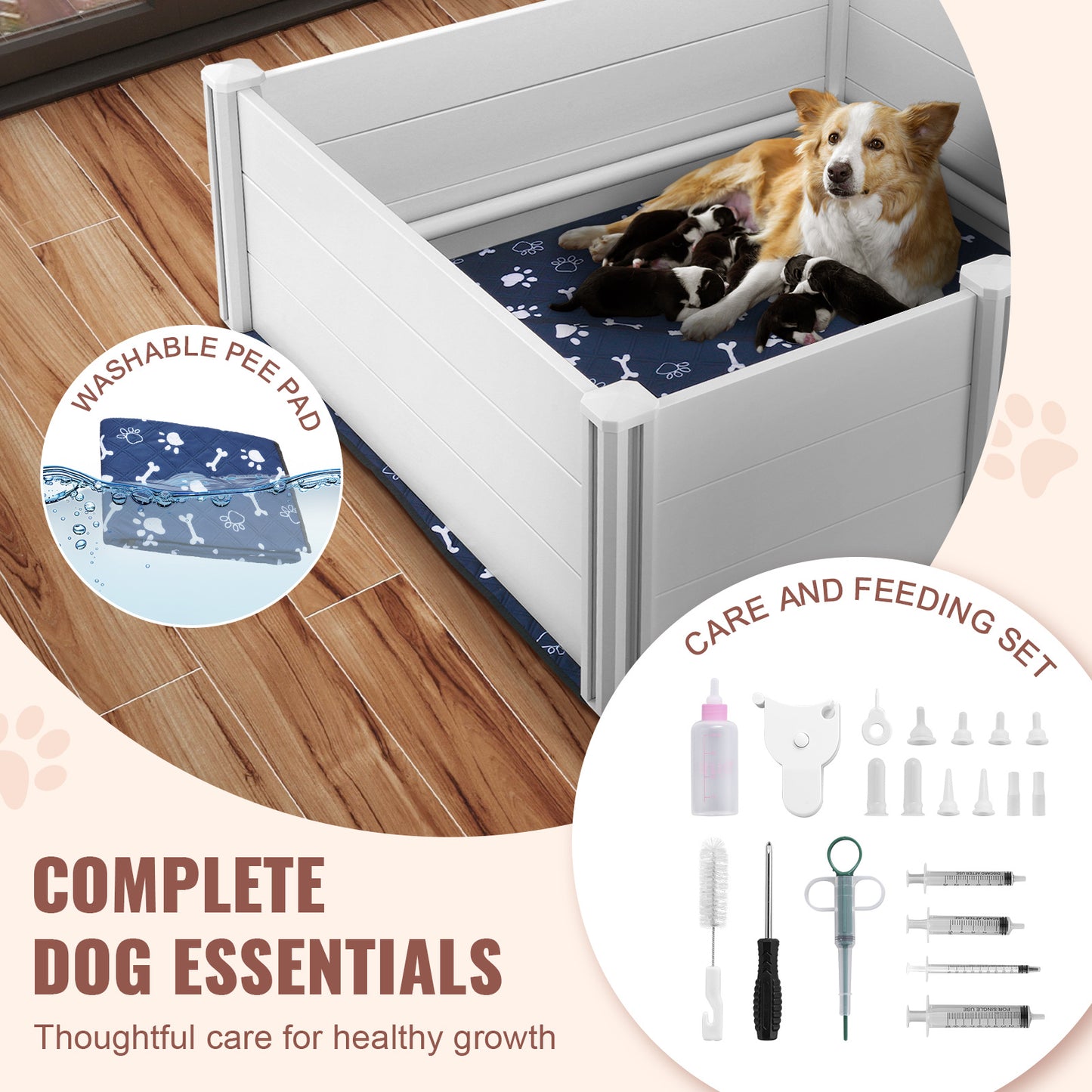 VEVOR Dog Whelping Box 48 X 48 X 18.1in PVC With Rails Pee Pad For Dogs Puppies