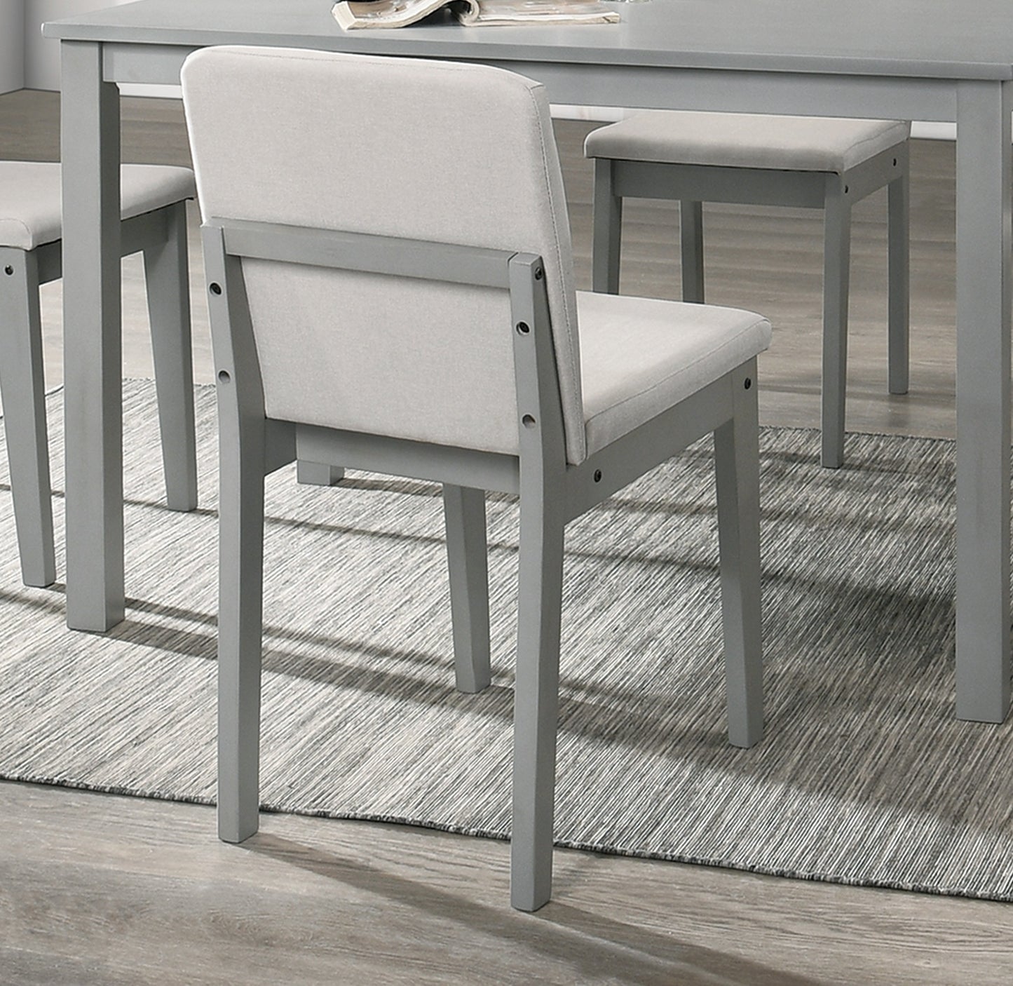 Grey Finish 5 Piece Dining Room Set Dining Table 4x Chairs Beige Fabric Chairs