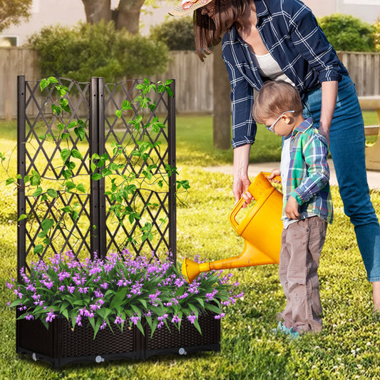 80x40x122.5CM, Carbon Color, 2-in-1 Assembly Type, Planting Trellis, Plastic Trellis With Planting Box