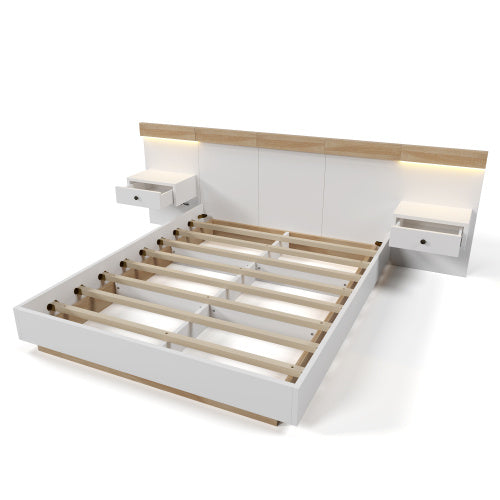 Floating Bed With Headboard In Timber Slatted Frame  Size 160x200