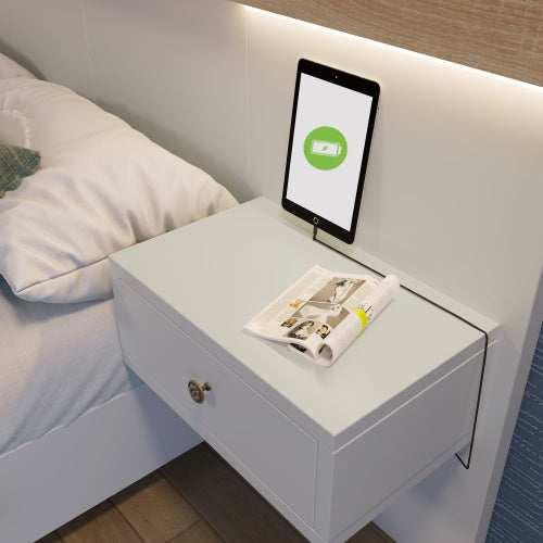 Floating Bed With Headboard In Timber Slatted Frame  Size 160x200