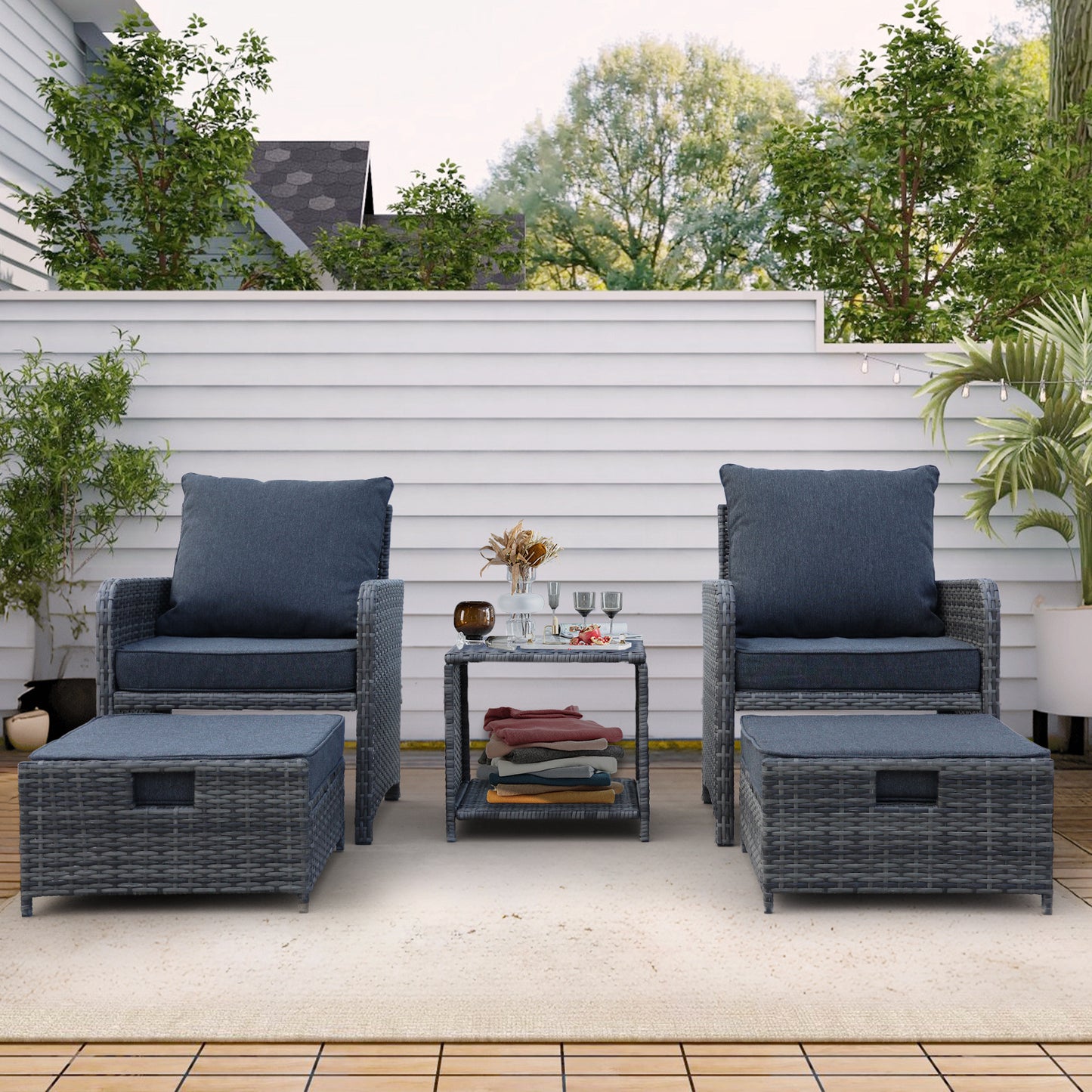 5 Pieces Wicker Patio Furniture Set Outdoor Patio Chairs With Ottomans Conversation Furniture