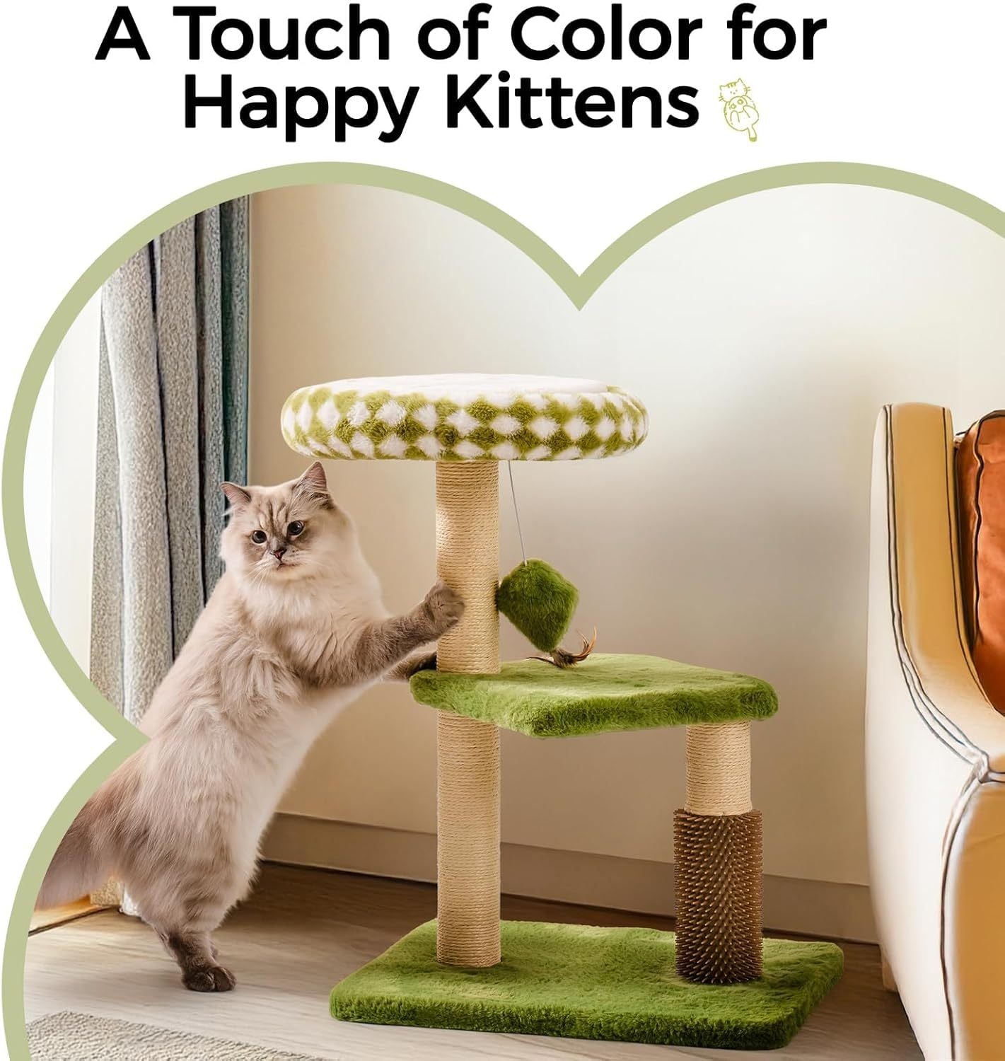 Mewoo Large Cat Tree Tower For Adult Cats - Multi-Level Scratching Post With Removable Perch & Interactive Toys, Indoor Cat Furniture For Kittens Green