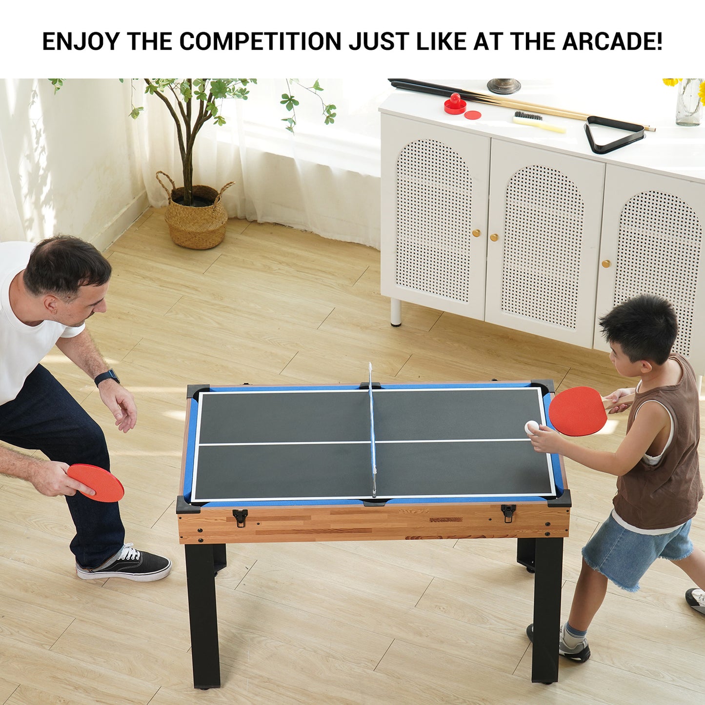 48in Folding Portable Combination Game Table  Set With Ping Pong, Air Hockey, Pool Billiards For Kids And Adults, Indoor And Outdoor Games