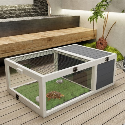 39.5Wood Tortoise House Indoor Turtle Habitat Reptile Cage For Small Animals Lizards, Geckos, With 2 Removable Waterproof Tray