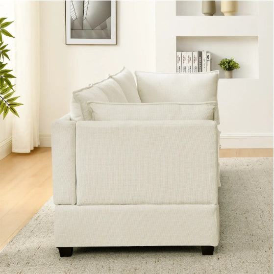 3-Piece Chenille Fabric Upholstered Living Room Furniture Set, Including 3-Seater Sofa AndV2 Loveseat Sofa With Seat And Back Cushion Beige White