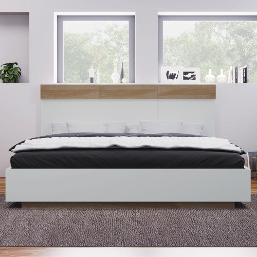 Floating Bed With Headboard In Timber Slatted Frame  Size  140cmx200cm