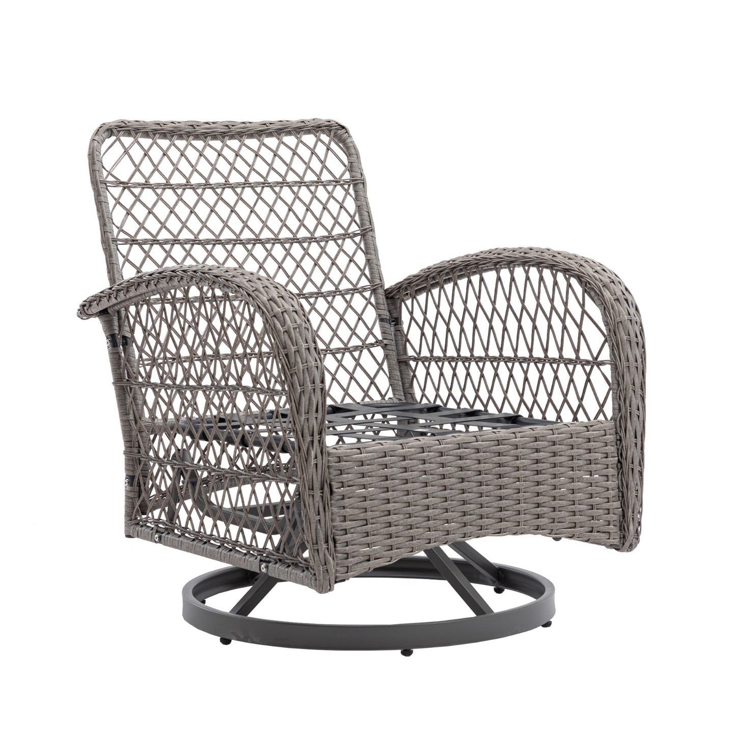 3pc Outdoor Swivel Rocker Chairs, 360  Rocking Patio Set With Thick Cushions