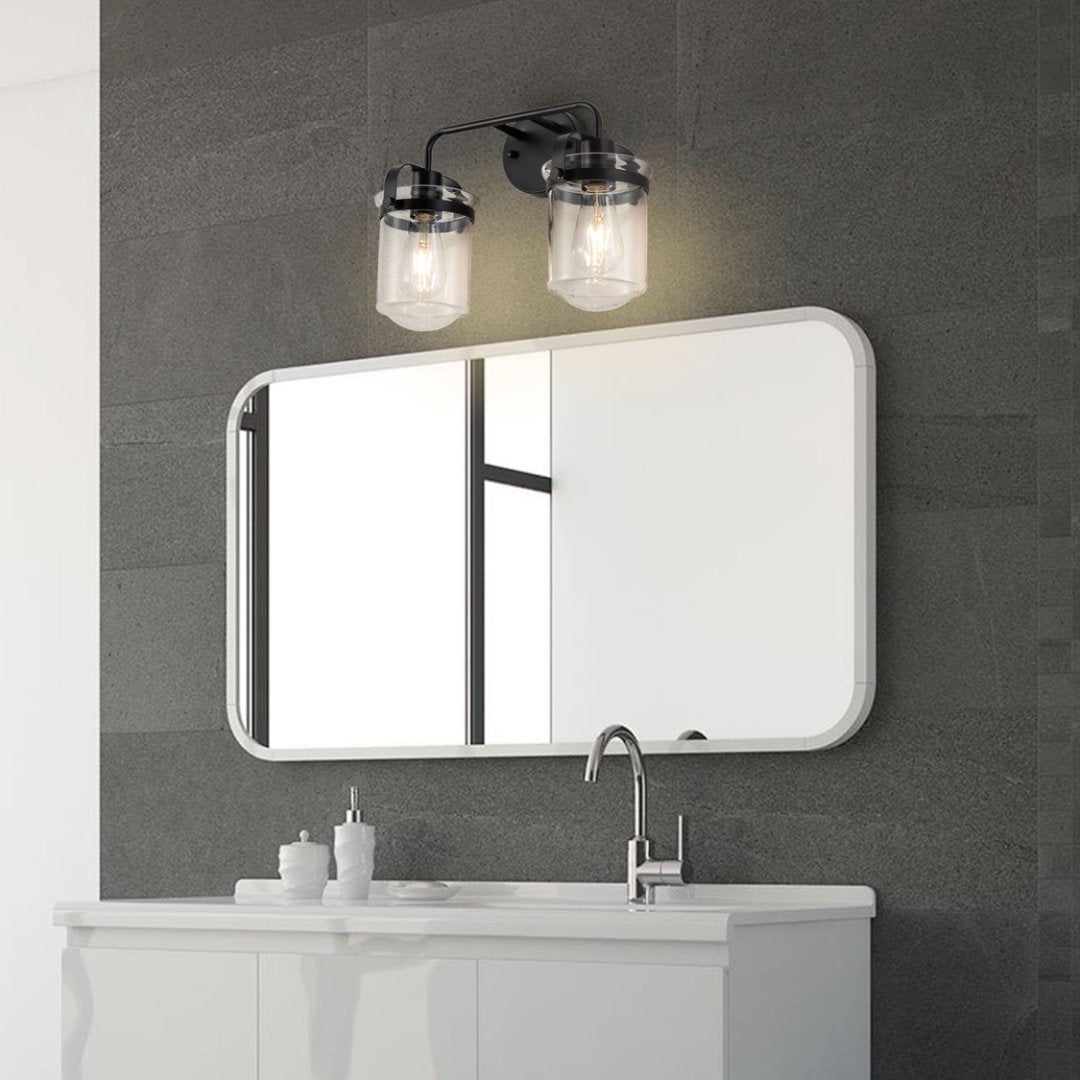 2-Light With Clear Glass Shade,Modern Sconce, Industrial Indoor  Light Fixture For Bathroom Living Room Bedroom Over Kitchen Sink,E26 Socket,No Bulb
