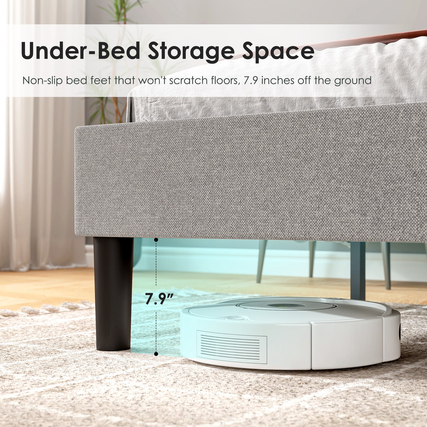 Modern Platform Bed Frame With Upholstered Headboard & Wooden Slats - No Box Spring Needed, Easy Assembly, Grey