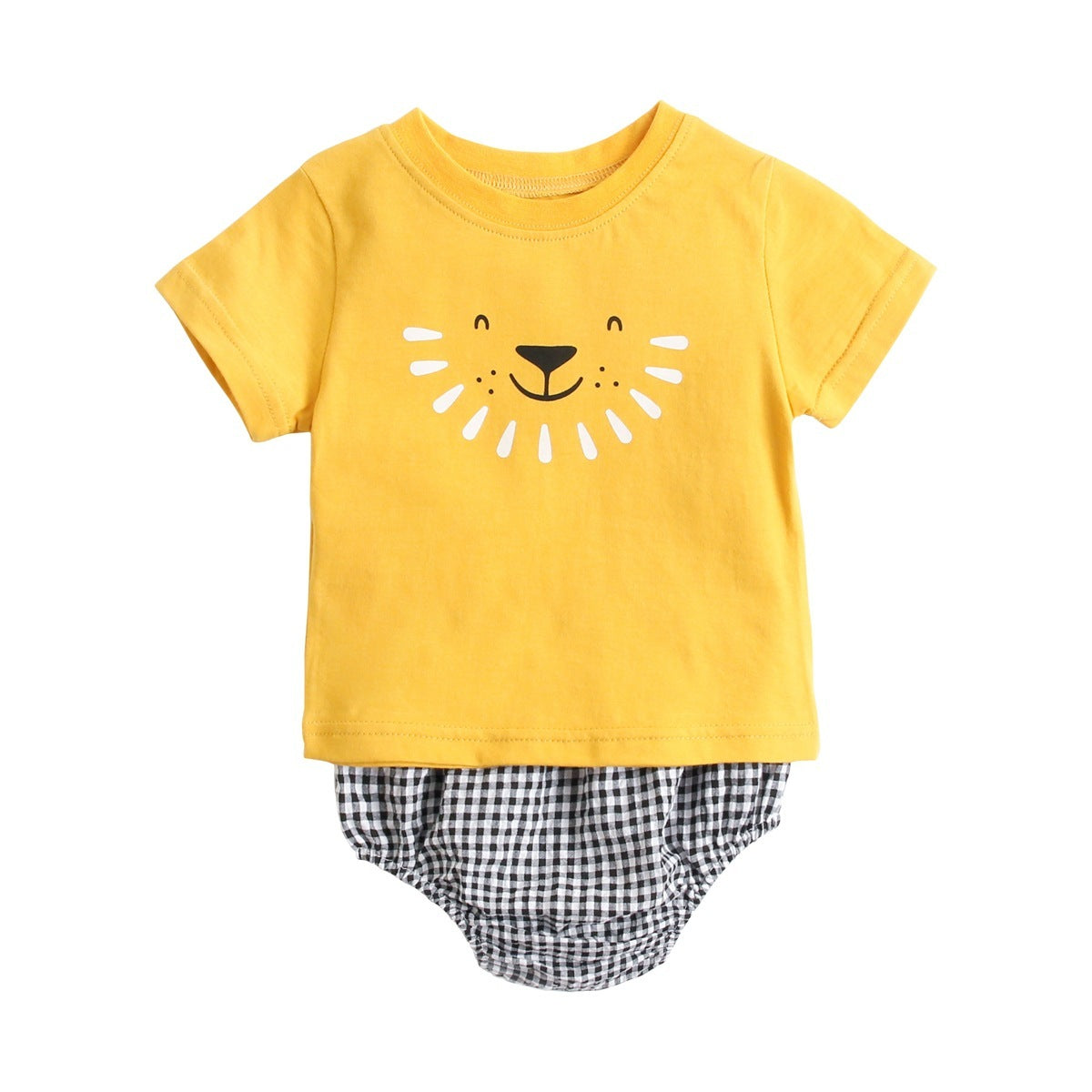 Girls' Cotton Plaid Clothes And Shorts Two Piece Set