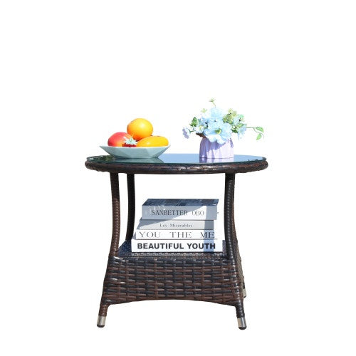 Outdoor Patio Furniture 1 Round Coffee Table With Clear Tempered Glass