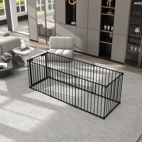 200 Adjustable Safety Gate 8 Panels Play Yard Metal Doorways Fireplace Fence Christmas Tree Fence Gate For House Stairs Gate Prohibited Area Fenc